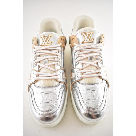 Louis Vuitton Metallic Silver Beige White Low Top Trainer Sneaker UK 9 US 10 11 - Picture 7 of 16